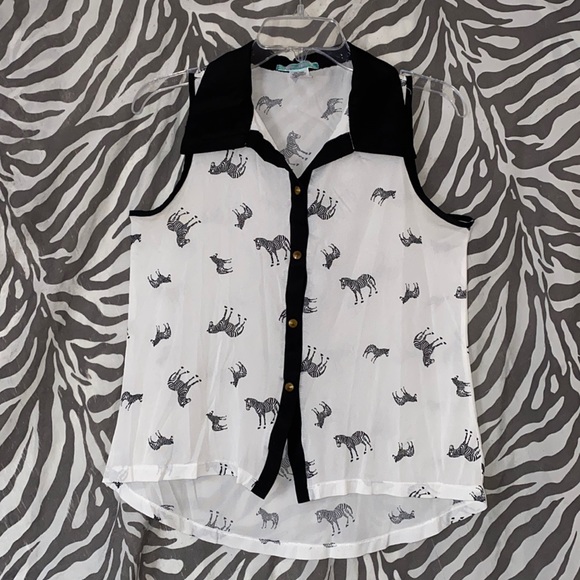Sheer Zebra Button Down Top - Picture 1 of 3
